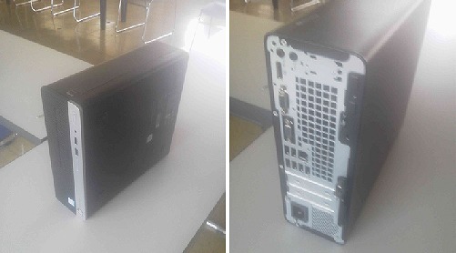 入替するデスクトップパソコンとその裏側
機種によって、カバーの外しかた等が違うので毎回手探り
裏側も機種によって若干配置などが違う